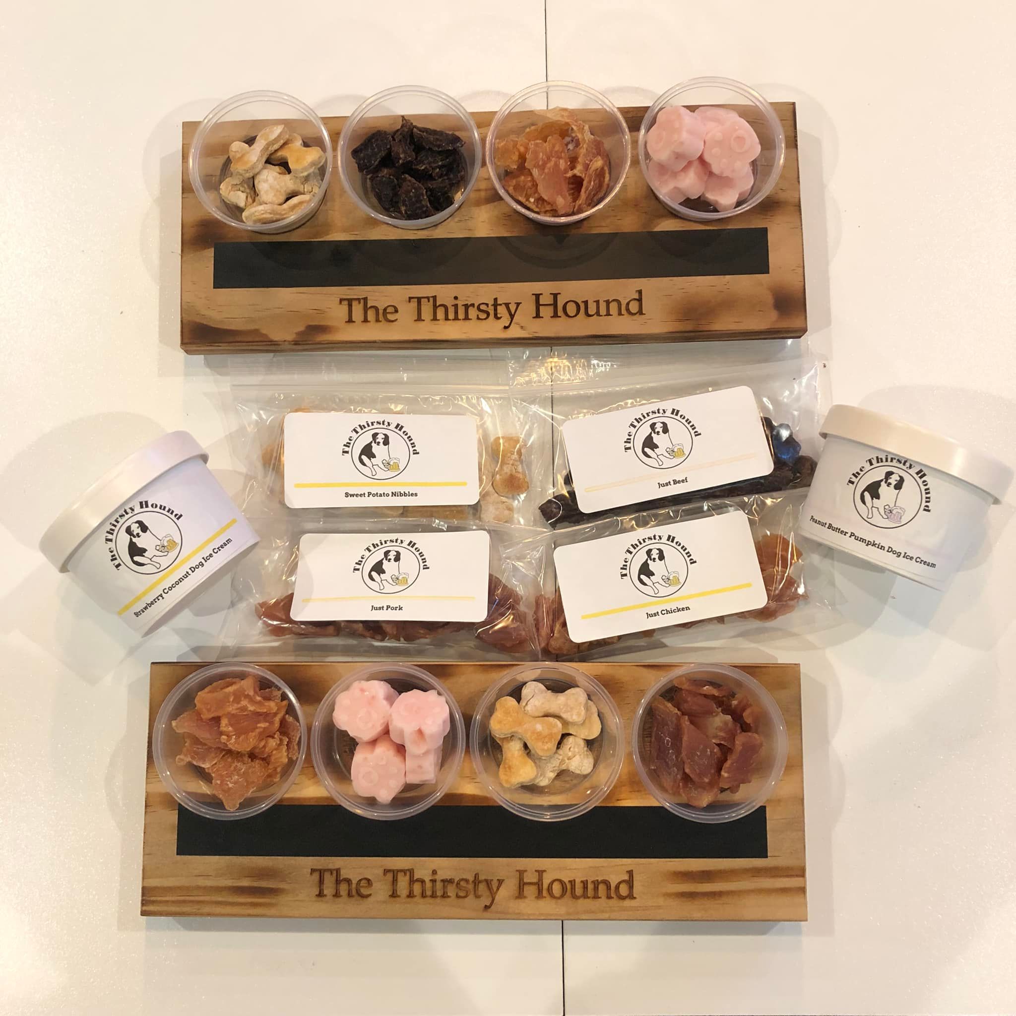 Different kinds of dog treats at The Thirsty Hound.